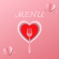 Romantic lunch menu with heart fork. Icon restaurant symbol logo