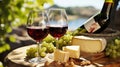 Romantic Lunch with Red Wine and Cheese. Generative AI Royalty Free Stock Photo