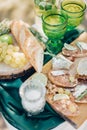 Romantic lunch with two green glasses Royalty Free Stock Photo