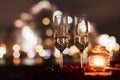 Romantic luxury evening with champagne setting with two glasses, rose petails and candles Royalty Free Stock Photo