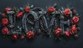 Romantic Luxury Vintage Alphabet Letter say love decorated with rose vines and cuffs with chain valentine day background for card Royalty Free Stock Photo