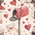 Romantic mailbox and heart pattern with valentines envelopes Royalty Free Stock Photo