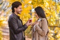Romantic man in love making propose to his girlfriend Royalty Free Stock Photo