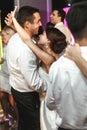 Romantic married couple bride and groom dancing at wedding reception in france