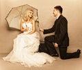 Romantic married couple bride groom vintage photo