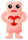 Romantic mascot. Funny textured shape with red heart