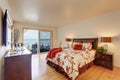 Romantic master bedroom interior with walkout deck