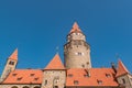 Romantic Medieval Castle `Bouzov`, Czech Republic and a background of the blue sky. Royalty Free Stock Photo