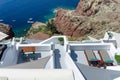 Romantic mediterraen vacation relaxing on a rooftop over the sea in Santorini Royalty Free Stock Photo