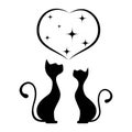 Romantic meeting of cats monochrome illustration.