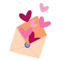 A romantic message in an envelope for Valentine`s Day. Vector illustration in a flat style. Love letter with hearts Royalty Free Stock Photo