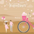 Romantic moment of happiness couple hold hand with nature landscape, Happy valentines day concept