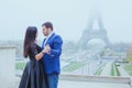 Romantic moment near Eiffel tower