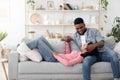 Romantic Moments. Black Couple In Love Bonding Together While Relaxing At Home Royalty Free Stock Photo