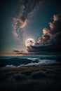 Romantic Moon In Starry Night Over Clouds Royalty Free Stock Photo