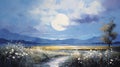 Romantic Moonlit Seascapes: Abstract Coloured Landscape Painting