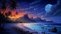 Romantic Moonlit Seascapes: Mike Mayhew\'s Fantasy Illustration Of A Hill On The Beach