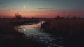 Romantic Moonlit Wetland: Hyper Realistic 8k Photo In Wine Country