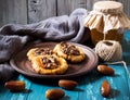 Romantic morning still life, in a rustic style with cookies, honey and dates