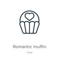 Romantic muffin icon. Thin linear romantic muffin outline icon isolated on white background from food collection. Line vector