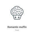 Romantic muffin outline vector icon. Thin line black romantic muffin icon, flat vector simple element illustration from editable Royalty Free Stock Photo