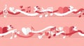 Romantic Music and Love Hearts Seamless Background Royalty Free Stock Photo