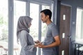 Romantic husband and wife muslim face to face each other Royalty Free Stock Photo