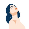 Romantic naked brunette woman in earrings and red lips fashion beauty avatar vector flat Royalty Free Stock Photo