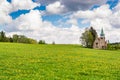 Romantic neo gotic Church Of The Divine Heart Of The Lord in small village Borovnicka in Podkrkonosi region in Spring