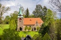 Romantic neo gotic Church Of The Divine Heart Of The Lord in small village Borovnicka in Podkrkonosi region in Spring
