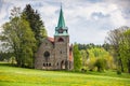 Romantic neo gotic Church Of The Divine Heart Of The Lord in small village Borovnicka in Podkrkonosi region in Spring