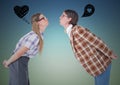 Romantic nerd couple standing with graphics sign over head