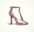 Women`s boot with heels. Vector drawing
