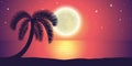 Romantic night full moon by the sea with palm tree landscape Royalty Free Stock Photo