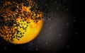 Romantic night sky with large moon orange color, beautiful sprawling branches dark leaves in skies,universe and stars,Concept