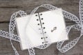 Romantic notebook and white lace Royalty Free Stock Photo