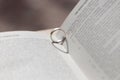 Romantic novel opened with ring giving heart shadow