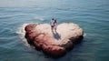 Romantic Oasis, Couples on a Heart Shaped Rock in the Midst of the Sea, a Symbol of Everlasting Love