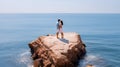 Romantic Oasis, Couples on a Heart Shaped Rock in the Midst of the Sea, a Symbol of Everlasting Love