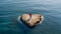 Romantic Oasis, Couples on a Heart Shaped Rock in the Midst of the Sea, a Symbol of Everlasting Love