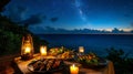 Romantic oceanside dinner under a starlit sky Royalty Free Stock Photo