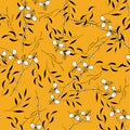 Romantic orange leave hand drawn seamless pattern, doodle texture. Autumn garden, foliage falls endless concept. Sketched plants