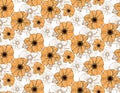 Romantic orange yellow flowers in a vector seamless pattern repeat