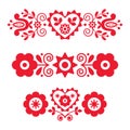 Polish red floral folk art vector long design elements collection inspired by traditional embroidery, greeting card patterns Royalty Free Stock Photo