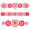 Polish floral folk art vector long vertical design elements inspired by traditional embroidery, greeting card patterns Royalty Free Stock Photo