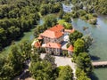 Romantic Otocec Castle on Krka River in Slovenia. Drone View.