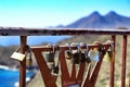 Romantic Padlocks with sunset light Royalty Free Stock Photo