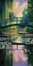 Romantic Painting Of Bridge Over Water Lily Pond In Light Pink And Emerald Royalty Free Stock Photo