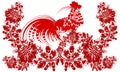 romantic painting Rooster Chinese calendar year of rooster flower red silhouette vector eps10 folk art decorative painting
