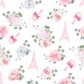 Romantic Paris seamless vector print.